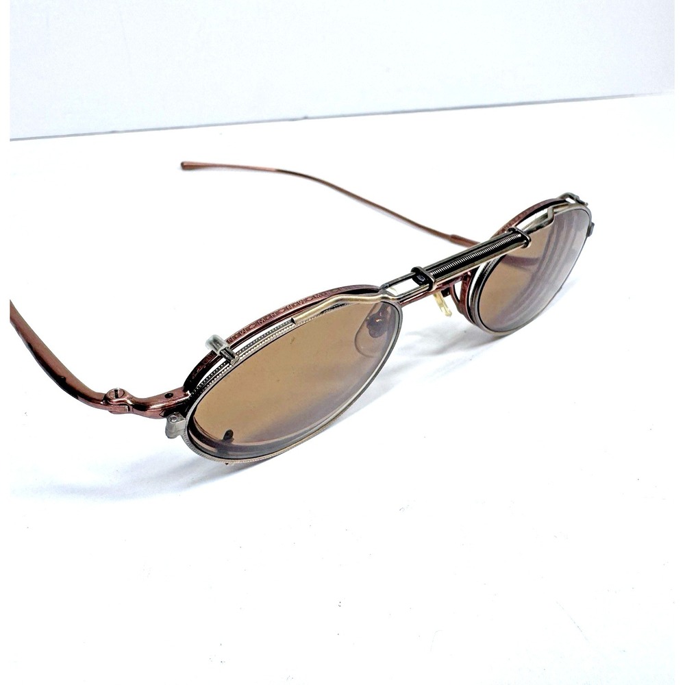 Vintage Clip On Sunglasses‎ Eyeglasses Oval Wire Frame Brown Lenses Parts Repair